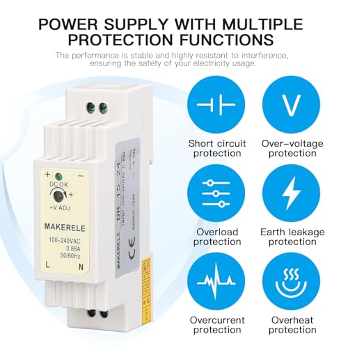 MAKERELE 15W 24V DR AC to DC Slim DIN Rail Power Supply - style: 15W-24V