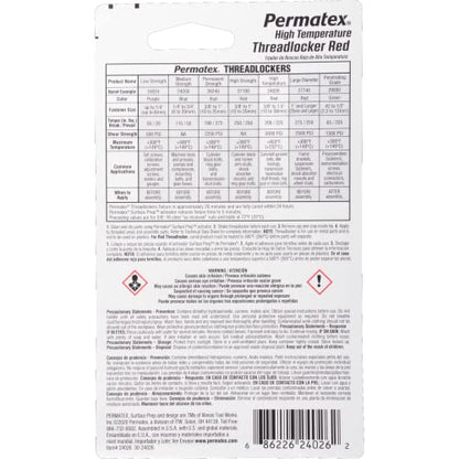 Permatex 24026 High Temperature Threadlocker Red, 6 ml - size: 6 ml, style: Liquid - High Temperature