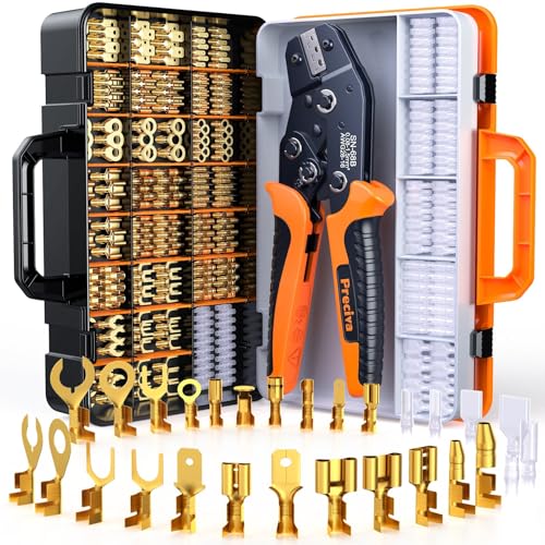 Preciva Spade Connector Crimping Kit, 28 Types Wire Connector Kit Wire Crimper AWG 22-13 with 420PCS Female Male Spade Connectors 2.8MM-6.3MM and 270 PCS Insulation Sleeves