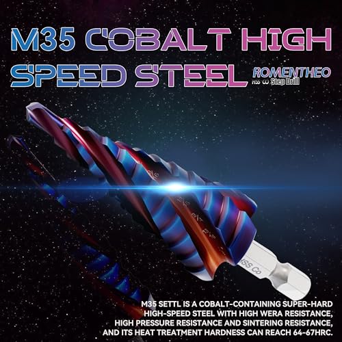 Four Spiral Flute Cobalt Step Drill Bit(Pro),M35 High Speed Steel,1/4" Hex Shank Step Bits for Metal, Stainless Steel, Aluminum, Plastic,3/16" - 7/8"(12 Step Size) - size: 3/16" - 7/8"