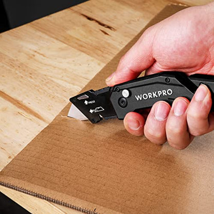 WORKPRO Folding Utility Knife with 10 Blades, Black - color: Black