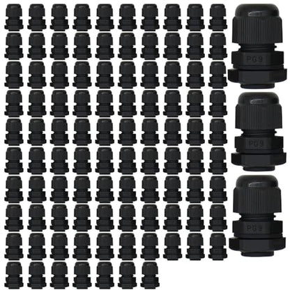 MAKERELE PG9 Nylon Cable Gland, IP68 Waterproof, 4-8.2mm, 20 Pack, Black - size: PG9/100PCS/BAG