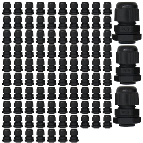 MAKERELE PG9 Nylon Cable Gland, IP68 Waterproof, 4-8.2mm, 20 Pack, Black - size: PG9/100PCS/BAG