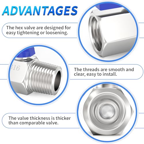 ChillWaves 316 Stainless Steel Mini Ball Valve, Shut Off Switch Ball Valve 3/8" NPT Male x 3/8" NPT Female Thread Pipe Fitting(2-PACK) - size: 3/8" NPT