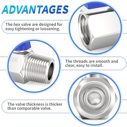 ChillWaves 316 Stainless Steel Mini Ball Valve, Shut Off Switch Ball Valve 3/8" NPT Male x 3/8" NPT Female Thread Pipe Fitting(2-PACK) - size: 3/8" NPT