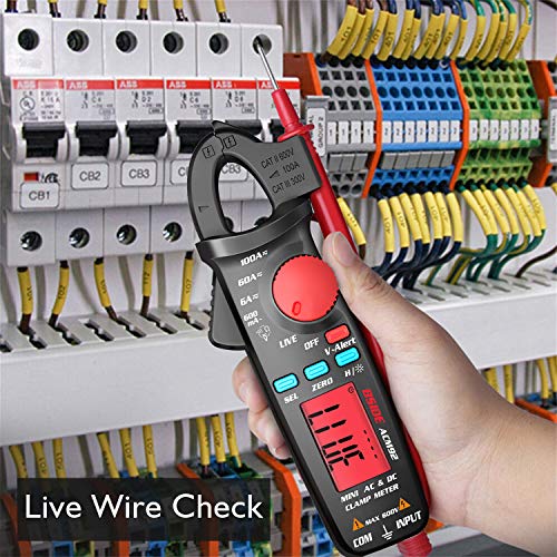 BSIDE DC Current Clamp Meter 6000 Counts Digital Multimeter Amp Continuity Ohm Hz Live Check V-Alert Voltage Tester with Back Clip