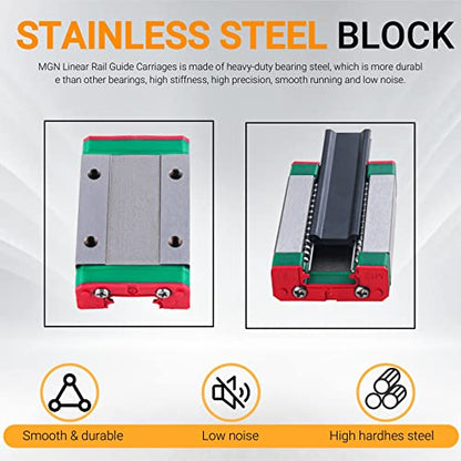 4pcs MGN9 300mm Linear Rail, Linear Rail Guide Miniature Linear Slide Guide Rail with 4pcs MGN9H Sliding Block for 3D Printer and CNC Machine - size: 300mm, style: MGN9H*4(Green)