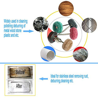 FPPO 50PCS Abrasive Buffing Polishing Wheel Set for Rotary Tool,Removal of Rust Deburring on Metal Surface with 3mm Shank,Mini scouring pad Brush Polishing kit(grit 180 Green 50pcs) - color: grit 180 green 50pcs