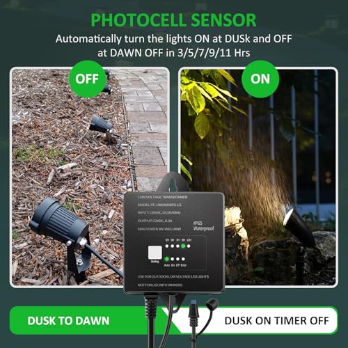 100W Low Voltage Landscape Lighting Transformer 12V DC with Timer Photocell