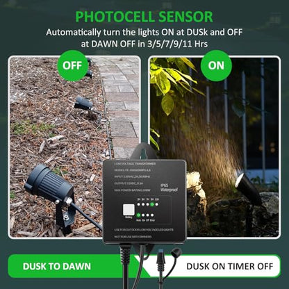 100W Low Voltage Landscape Lighting Transformer 12V DC with Timer Photocell