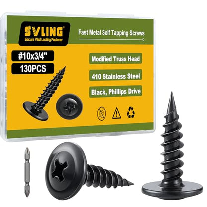 #10x3/4 Wood Screws Phillips Modified Truss Head Quick Metal,130Pcs Self Tapping Screws Stainless Steel 410,Black Zinc Plated with Driver Bit - color: Black Self Tapping, size: 10x3/4"