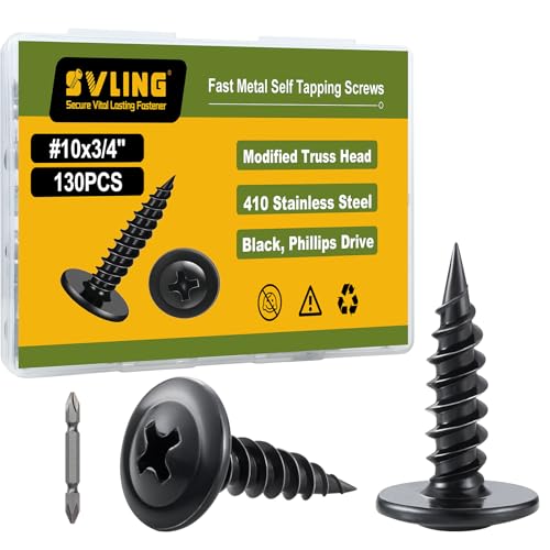 #10x3/4 Wood Screws Phillips Modified Truss Head Quick Metal,130Pcs Self Tapping Screws Stainless Steel 410,Black Zinc Plated with Driver Bit - color: Black Self Tapping, size: 10x3/4"