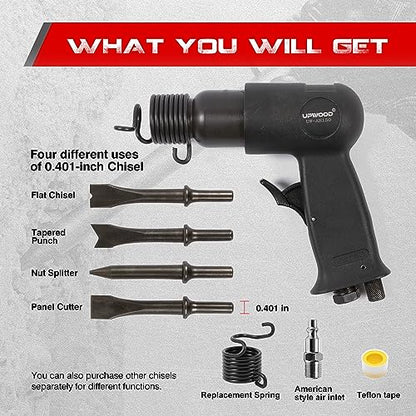 UW-AH150 Short Barrel Air Hammer Kit with Quick Change Retainer and 4 Chisels, 1-5/8 Inch Stroke, 4500 BPM, Light weight - style: UW-AH150 Short Barrel