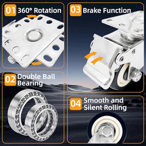 5'' 304 Stainless Steel Caster Wheels, 2700Lbs Heavy Duty Casters Set of 4 - size: 5inch