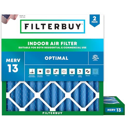 Filterbuy 12x12x2 Air Filter MERV 13 Smoke & Allergy Defense (2-Pack) - size: 12x12x2