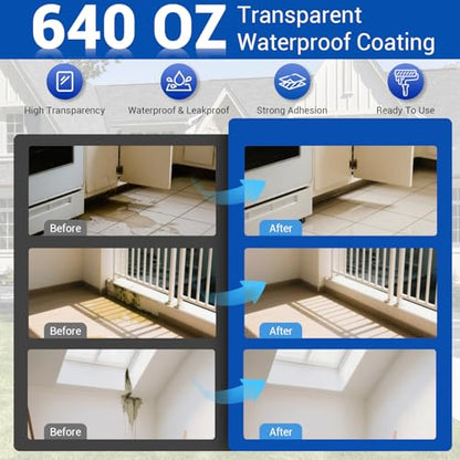 Transparent Waterproof Coating, 5 Gallon Clear Anti Leakage Sealant - size: 640 OZ