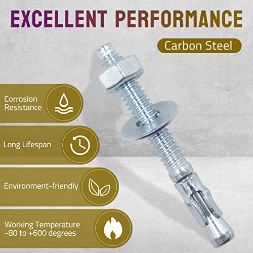 1/4 Concrete Anchors, Zinc-Plated Steel Wedge Anchors, 20 Pack - size: 1/4" x 2-1/4"
