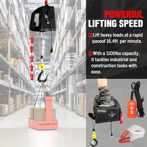 Electric Hoist Winch,1100lbs Electric Hoist 110 Volt 1500W Portable Electric Winch with Remote Control Wired/Manual,Chain Hoist Overload Protection 25ft Lifting Height for Towing&Pure Copper Motor - color: Remote Control/Manual