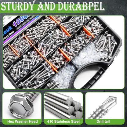 mxuteuk 1000PCS #14#12#10#8 Self Tapping Screws,410 Stainless Steel - size: SV 1000PCS #8 #10#12#14 Kit