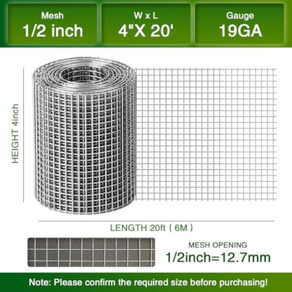 Chicken Wire Fence,Hardware Cloth 1/2 Inch 4inx20ft (19 GA) - color: 1/2inch, size: 4in x 20ft