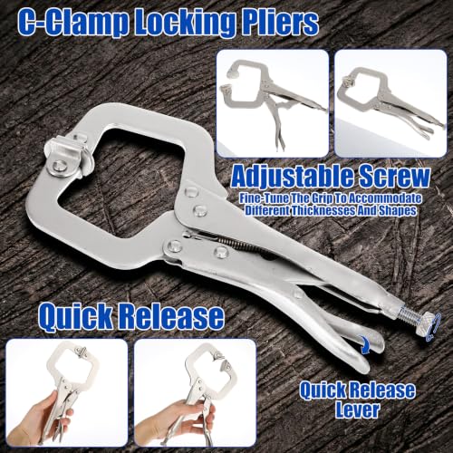 3 Pcs Locking C Clamp Set, C-Clamp Locking Pliers, 6 Inch, 9 Inch, 11 Inch, Heavy Duty Vise Grip with Swivel Pads Metal Tools Welding Clamps for Woodworking, Home, Metalworking, Auto Repair