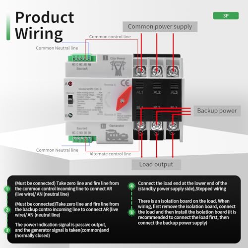 63Amp AC110V Automatic/Manual Transfer Switch 3P 50/60Hz, 3POLE 63A Mini ATS Solar Auto Dual Power Switch for Home, Din Rail Mounted Cn Automatic Changeover Fast Transfe for Rv, Lv Power