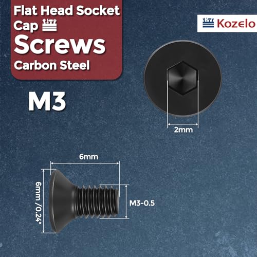 50Pcs[M3-0.5x6] Flat Head Socket Cap Screw Countersunk Bolt - size: M3-0.5x6mm