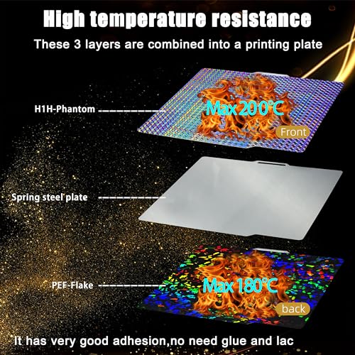 257x257mm PEF H1H Build Plate for Bambu Lab P1P/P1S/X1/X1C/X1E/A1 3D Printer, Smooth Flake PEF+ Phantom H1H Spring Steel Build Plate Sheet - color: Flake+ Phantom
