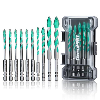 GRENPRO Masonry Drill Bit Set 10Pcs, 1/4"-7/12" Serrated Concrete Drill Bit - size: 1/4" - 7/12" (10 PCS)