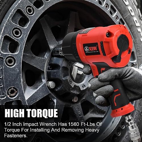 XIIW 1/2 Inch Air Impact Wrench, Max Torque 1560 ft-lbs, Lightweight 4.4 lb - size: 1/2 inch | 1560 ft-lbs