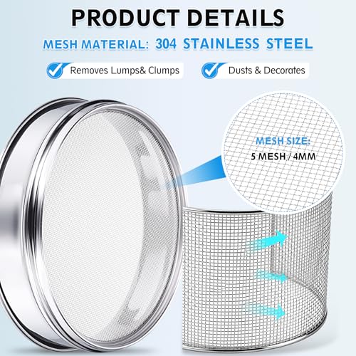 PATIKIL Lab Sieve 5 Mesh(4mm) 7.9"(20cm) Diameter Sifting Screen - size: 5 Mesh(4mm)/7.9"