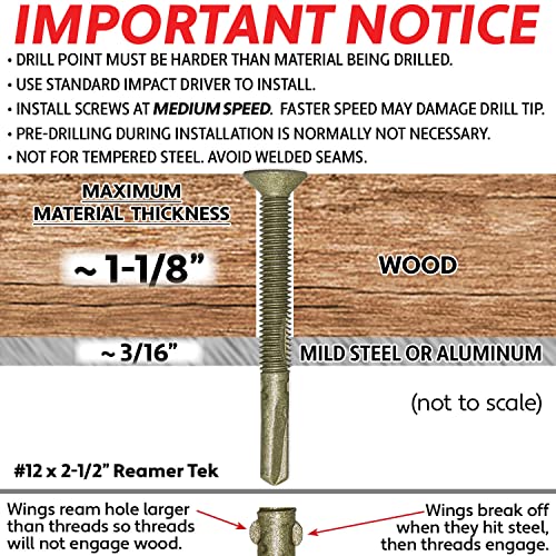 Jake Sales #12x2-1/2 Reamer Tek Torx/Star Head Self-Drilling Wood to Metal Screws - for Flatbeds, Trailers or Fastening Wood to Steel - T30 Torx Screw Head - (1 Pound Approx. 50 Screws) - size: 2-1/2"