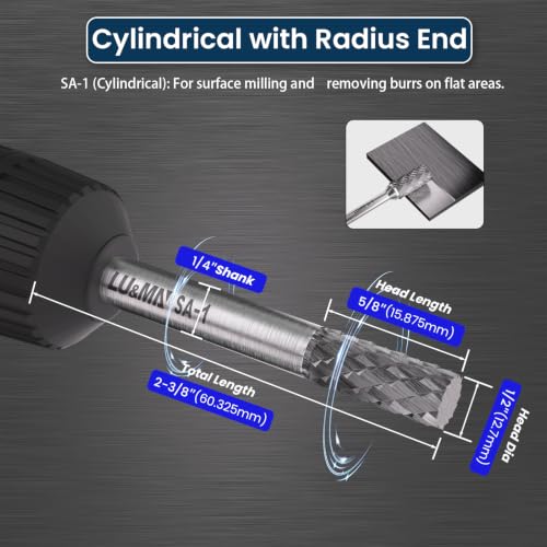 SA-1 Solid Carbide Burr Rotary File Cylindrical Shape Double Cut for Die Grinder,widely Used for metalwork, Tool Making, Engineering, Wood Carving by LU&MN - size: SA-1