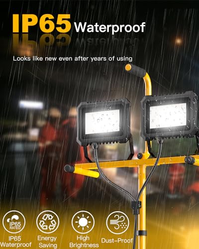 LED Work Light with Stand, 10000 Lumen Work Light with Adjustable and Foldable Tripod Stand, Waterproof with Individual Switch for Construction Job Site Workshop Garage, 2 Pack - size: 80W 2PACK