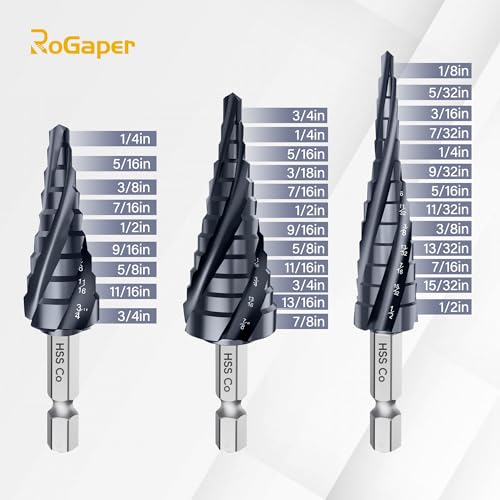 M35 Four Spiral Flute Cobalt Step Drill Bit Set 1/8"-7/8", Industrial Grade Wear-Resistant TiAlN Coated 1/4" Hex Shank Step Bit for Metal, Stainless Steel, Aluminum, Wood, Plastic (3pcs) - style: Four Flute-3PC