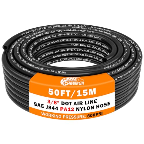 CheeMuii 50FT 3/8" DOT Air Line 3/8 Air Hose PA12 Nylon Pneumatic Tubing - color: Black, size: 3/8"OD-50FT