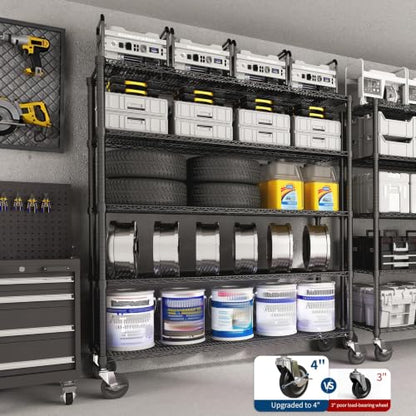Garvee 3300LBS Metal Shelving with Wheels, Storage Shelves 73" Hx59 W - size: 73"H x 59"W x 17.1"D(5-Tier)