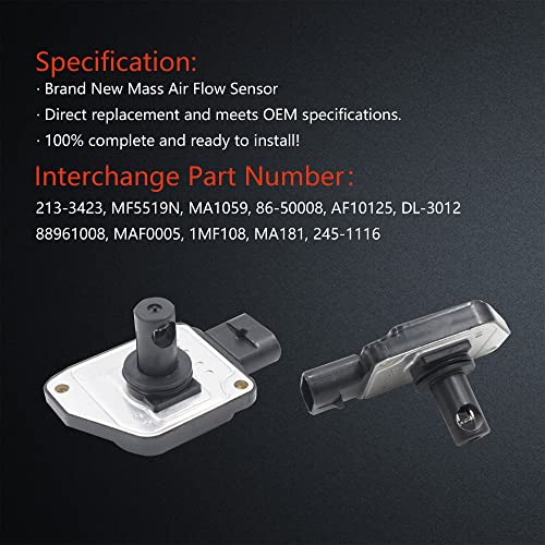 Mass Air Flow Meter Sensor - Compatible with Buick, Chevrolet, Oldsmobile & Pontiac 1997-1998, Replaces OE 19112538