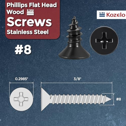 50pcs Phillips Wood Screws #8x3/8 304 Stainless Steel Black - color: Black, size: #8x3/8"