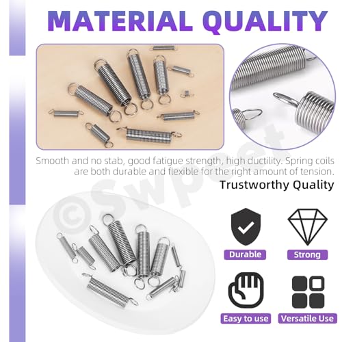 Swpeet 150Pcs 15 Different Sizes Stainless Steel Extension Spring with a Dual Hook Assortment Kit, Mechanical Extension Springs Small Spring for Home Repairs