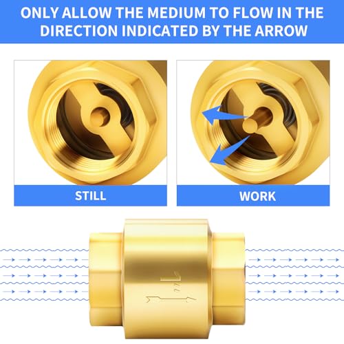 ChillWaves Brass In-Line Spring Check Valve 1" NPT Female Thread, One-Way Non-return Vertical Check Valve for Backflow Prevention(1-PACK) - size: 1" FNPT