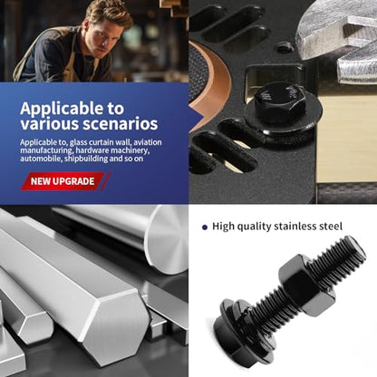 1/4-20 x 2-3/8" Hex Head Screw Bolt, Nuts, Flat & Lock Washers, 20Pcs 18-8 (304) Stainless Steel, Fully Threaded, Black Oxide by SG TZH - size: 1/4-20 x 2-3/8"