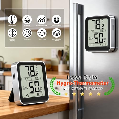 Antonki Indoor Thermometer Hygrometer, Max Min Records, w/Battery