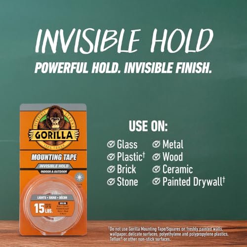 GORILLA Invisible Hold Mounting Tape, Clear, 1" x 150", 1-Pack - size: 1 - Pack