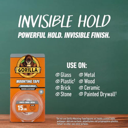 GORILLA Invisible Hold Mounting Tape, Clear, 1" x 150", 1-Pack - size: 1 - Pack