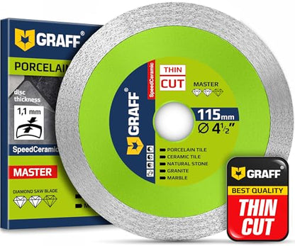 4 1/2 Inch Tile Blade for Angle Grinder 7/8 Arbor – Super Thin SpeedCeramic Diamond Saw Blade for Smooth Cutting Porcelain Ceramic Granite Marble Tile – Diamond Cutting Wheel for Hard Tile GRAFF - size: 4 ½ Inch (115 mm) Speedceramic