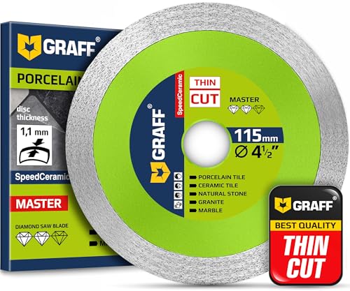 4 1/2 Inch Tile Blade for Angle Grinder 7/8 Arbor – Super Thin SpeedCeramic Diamond Saw Blade for Smooth Cutting Porcelain Ceramic Granite Marble Tile – Diamond Cutting Wheel for Hard Tile GRAFF - size: 4 ½ Inch (115 mm) Speedceramic