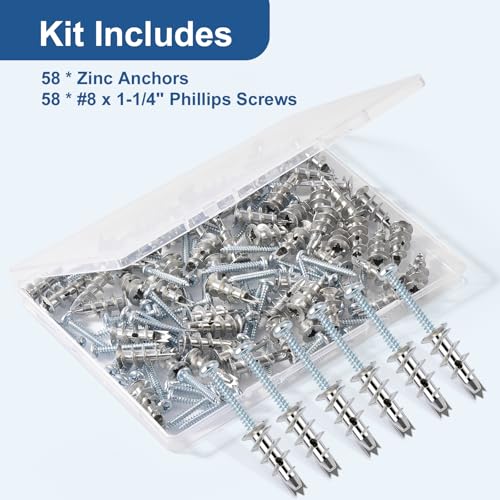 116 Pcs Metal Drywall Anchors Zinc Self-Drilling Screws Kit