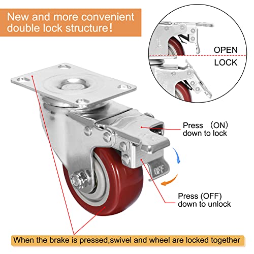 3 inch Heavy Duty Casters,Set of 4,Locking Swivel Wheels - size: 3 inch