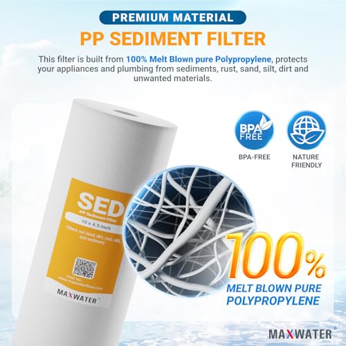 Max Water 5 Micron 10 x 4.5 Whole House Sediment Water Filter Replacement Cartridge Compatible With DGD-5005, AP810, SDC-45-1001, HD-950A, WFHD13001B, 2-Pack - size: 2, style: 5 Micron